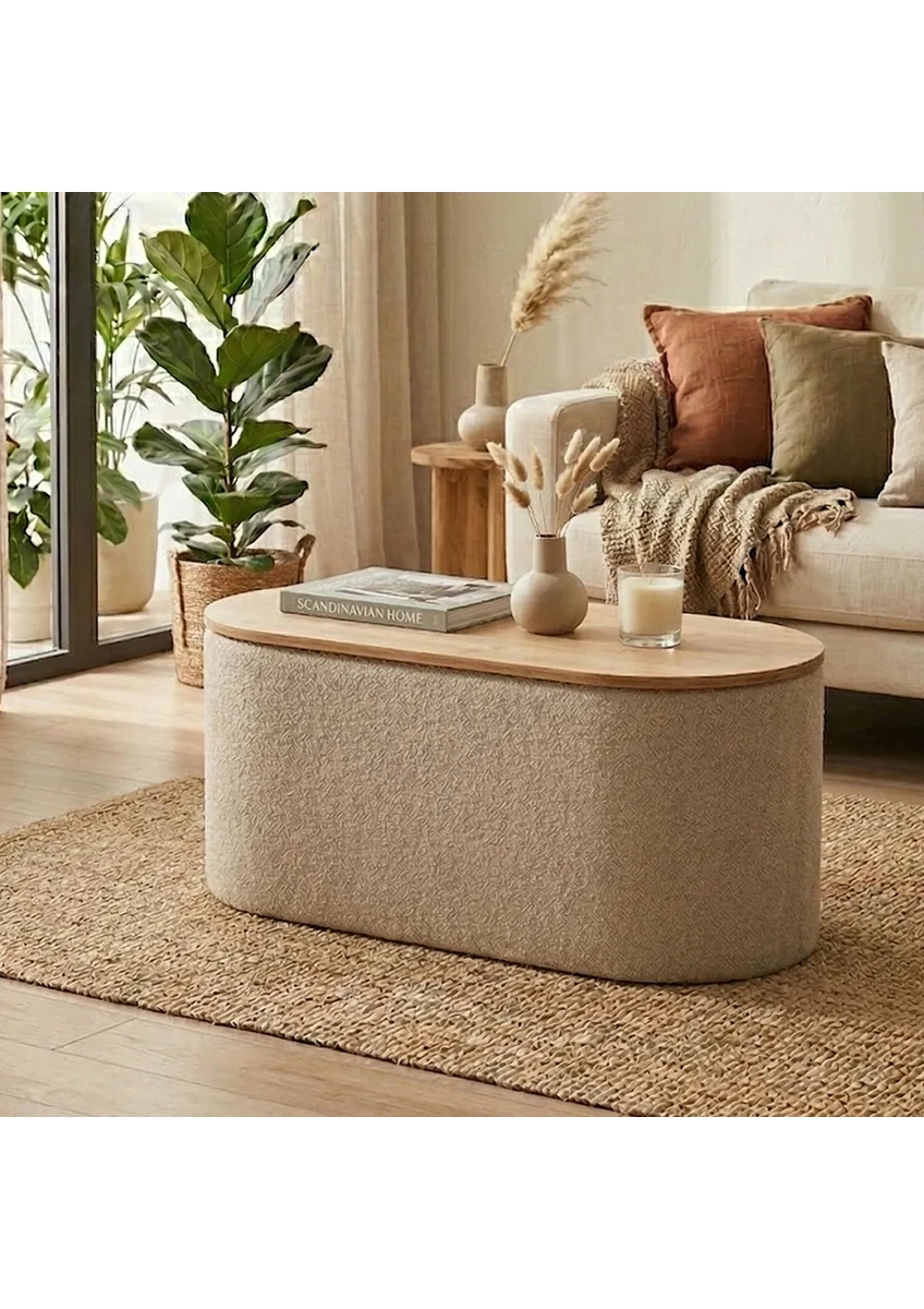 Contes Bohem Sandıklı Orta Sehpa Puf/bench, Sütlü Kahve